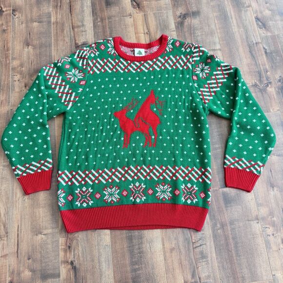 Oh My Sweater Ugly Christmas Sweater Naughty Reindeer Holiday Red Green Mens 2XL - Picture 1 of 4